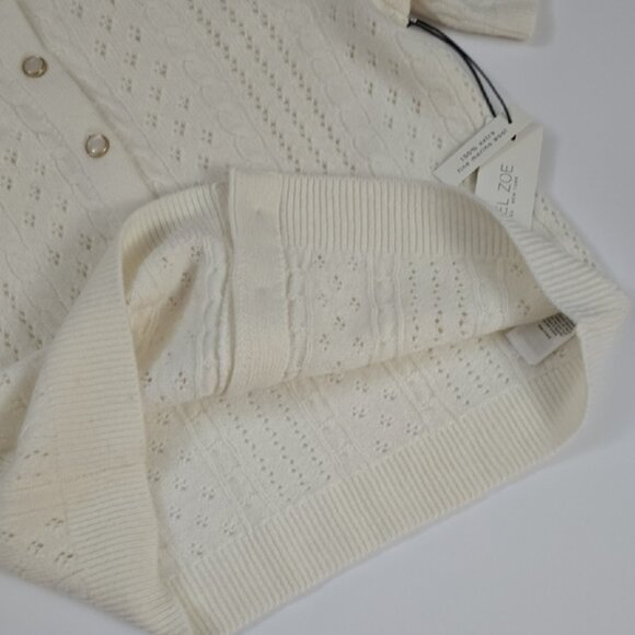 NWT RACHEL ZOE Women's Ivory Merino Wool Short Sleeve Pointelle Cardigan Size M - Picture 7 of 14